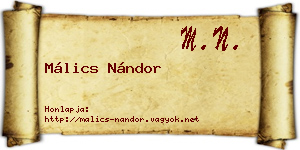 Málics Nándor névjegykártya